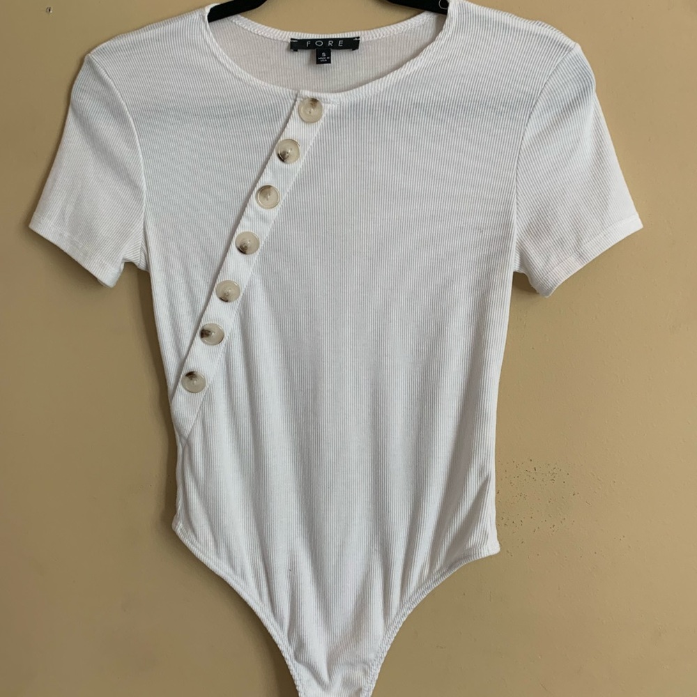 FORE White Ribbed Bodysuit Size S